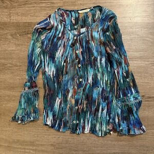 Soft Surroundings Women's Amelie Top Sheer Ruffle Bell Sleeve Artsy Colorful S